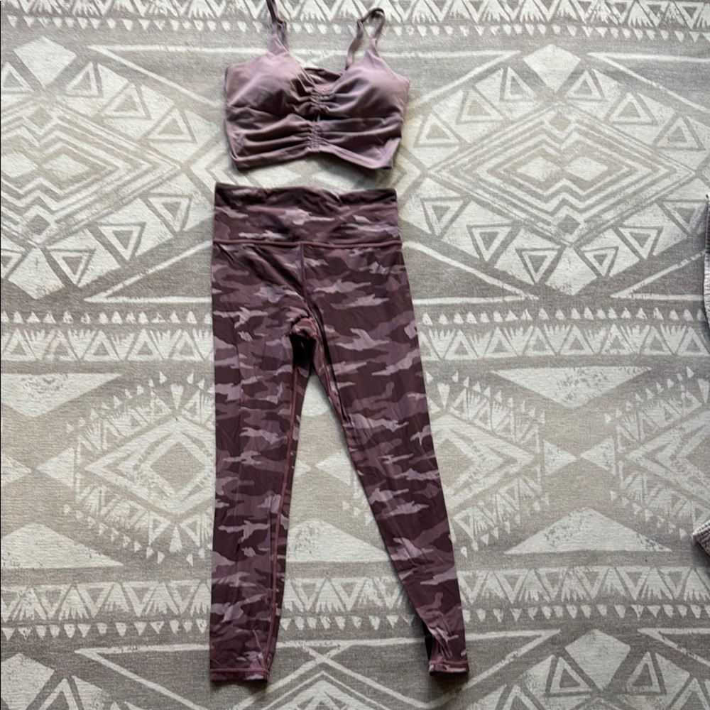 Athleta Pink Camo Leggings and Dusty Pink Bra Top